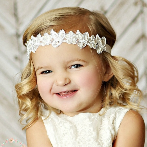 Baby Girls' Christening & Shower Headband - Chiffon Lace Bow Hair Band (Size 000-8yrs)