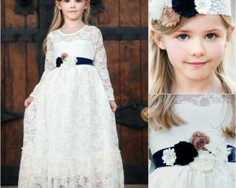 long sleeve ivory flower girl dresses