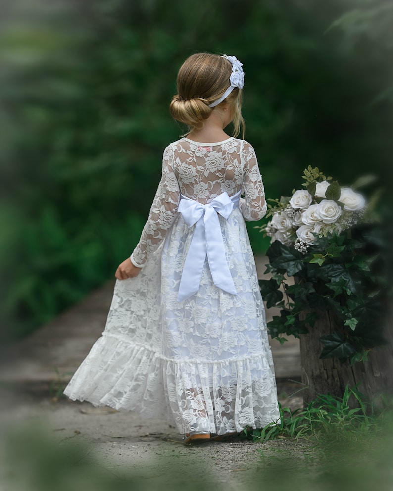 White Flower Girl Dress Lace Flower Girl Dress Boho Flower | Etsy