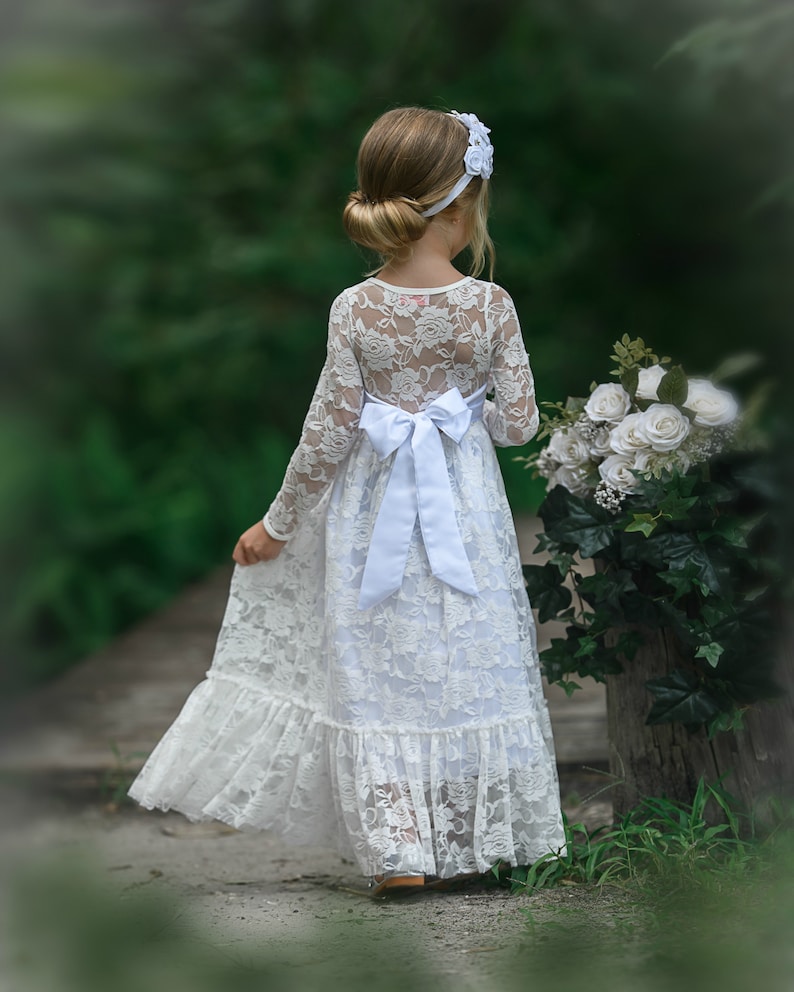 White Flower Girl Dress Lace Flower Girl Dress Boho Flower Etsy