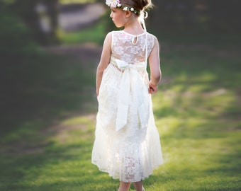 Ivory Flower girl dress, Flower girl dresses, Easter girls lace dress, Country lace dress, Rustic flower girl dress, Toddler flower girl #19