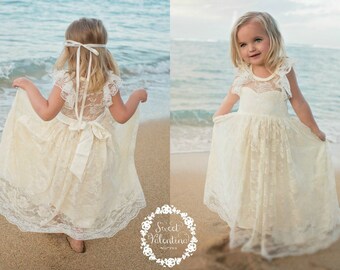 Lace girl dress, flower girl dress, flower girl lace dresses, country lace dress, cream toddler dress, ivory lace dress, Rustic flower girl