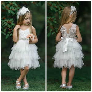 Off White Flower Girl Dress, Flower girl dresses, tulle flower girl dress, rustic lace flower girl dress, Tulle tutu flower girl dress 07