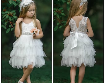 Off White Flower Girl Dress, Flower girl dresses, tulle flower girl dress, rustic lace flower girl dress, Tulle tutu flower girl dress 07