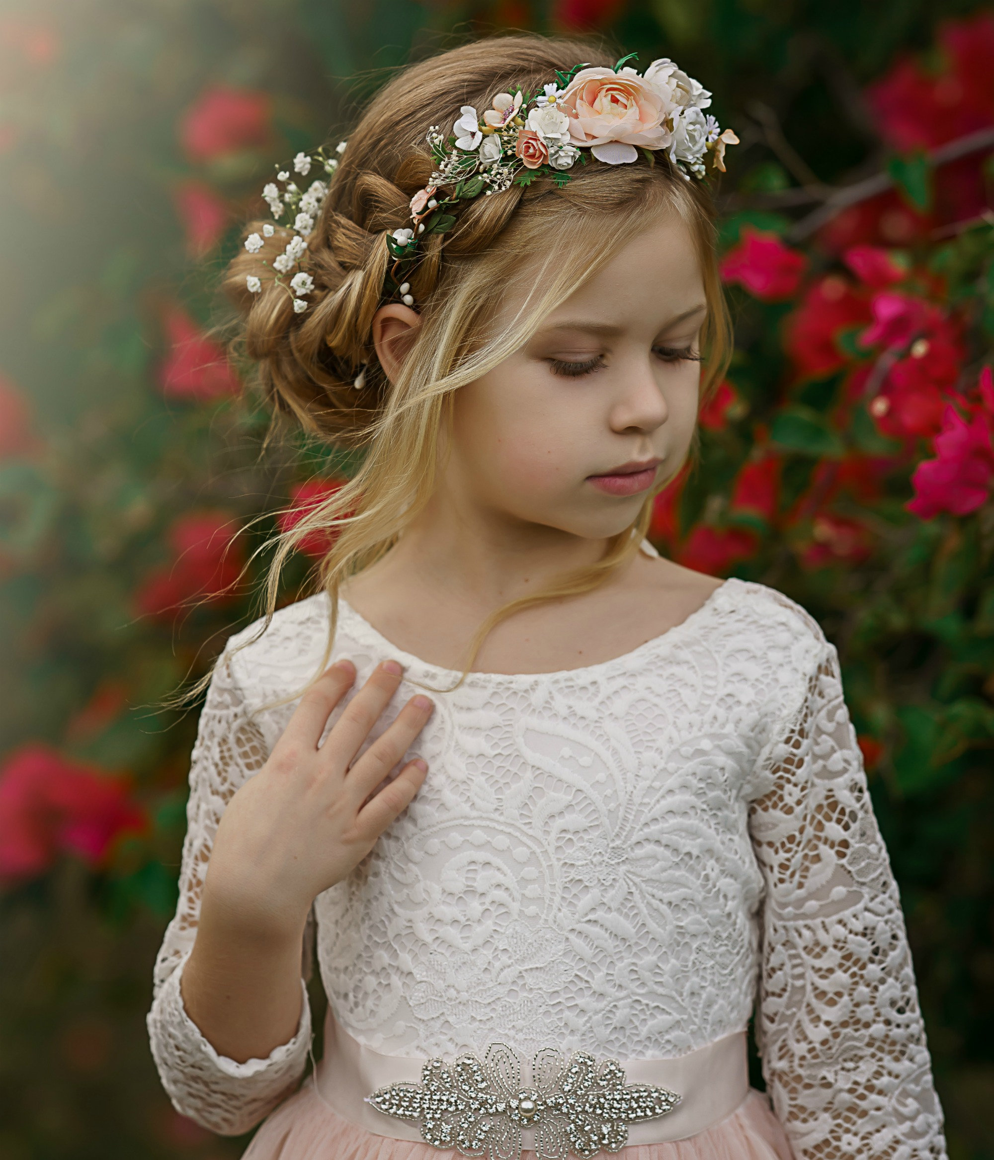 Blush Tulle Flower Girl Dress White Lace Flower Girl Dress Etsy UK
