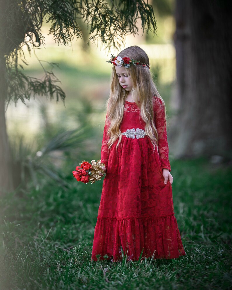 SALE Red Lace Flower Girl Dress Girl Lace Dresses Long Etsy