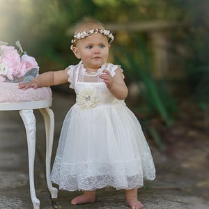 Vestido de niña de flores color marfil, vestido de tul para niña, vestido formal para niña pequeña, vestido de comunión, vestido de bebé para bautizo, vestido bohemio para niña de flores rústico 34