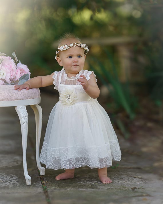 Ivory Flower Girl Dress, Tulle Baby Girl Dress, Toddler Formal Dress, Communion Dress, Baptism Baby Dress, Boho Flower Girl Dress Rustic 34