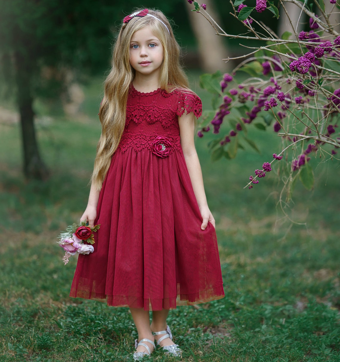 Tulle Flower Girl Dress Burgundy Lace Flower Girl Dresses | Etsy