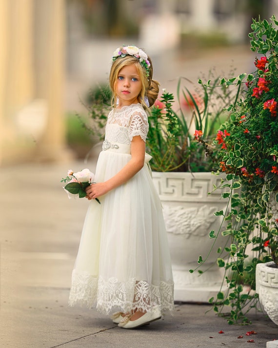 Lace Flower Girl Dress Ivory Rustic Flower Girl Dress Etsy