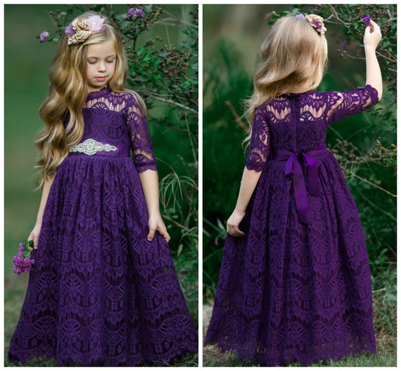 Girls purple lace dress discount