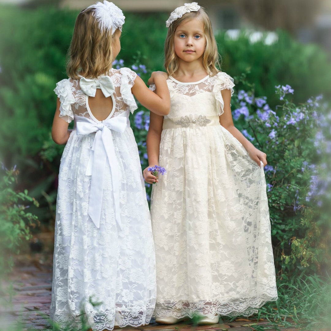 Ivory Lace Flower Girl Dress, Flower Girl Dresses, Bohemian Flower Girl ...