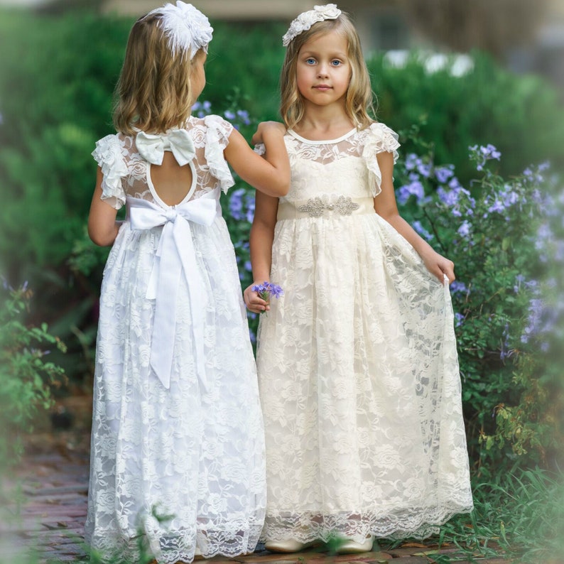 Ivory lace flower girl dress, flower girl dresses, Bohemian Flower girl, Beach Flower dress,rustic flower girl,country flower girl dress 85 