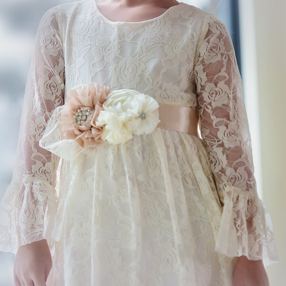 CLEARANCE Flower Girl Dress,first Communion Dress ,ivory Lace Dress Rustic  Flower Girl Dress, Junior Bridesmaids. Long Sleeve Girl Dress 234 -   Canada