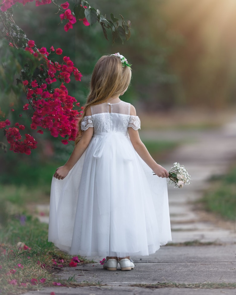 White Flower Girl Dresstulle and Lace Flower Girl Dress Etsy UK