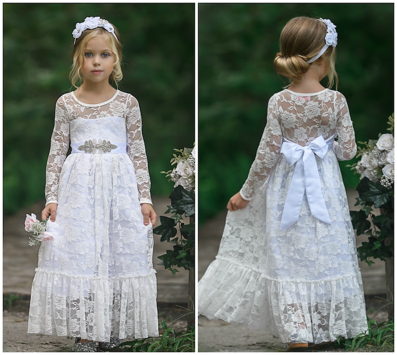 White Flower Girl Dress Lace Flower Girl Dress Boho Flower Etsy