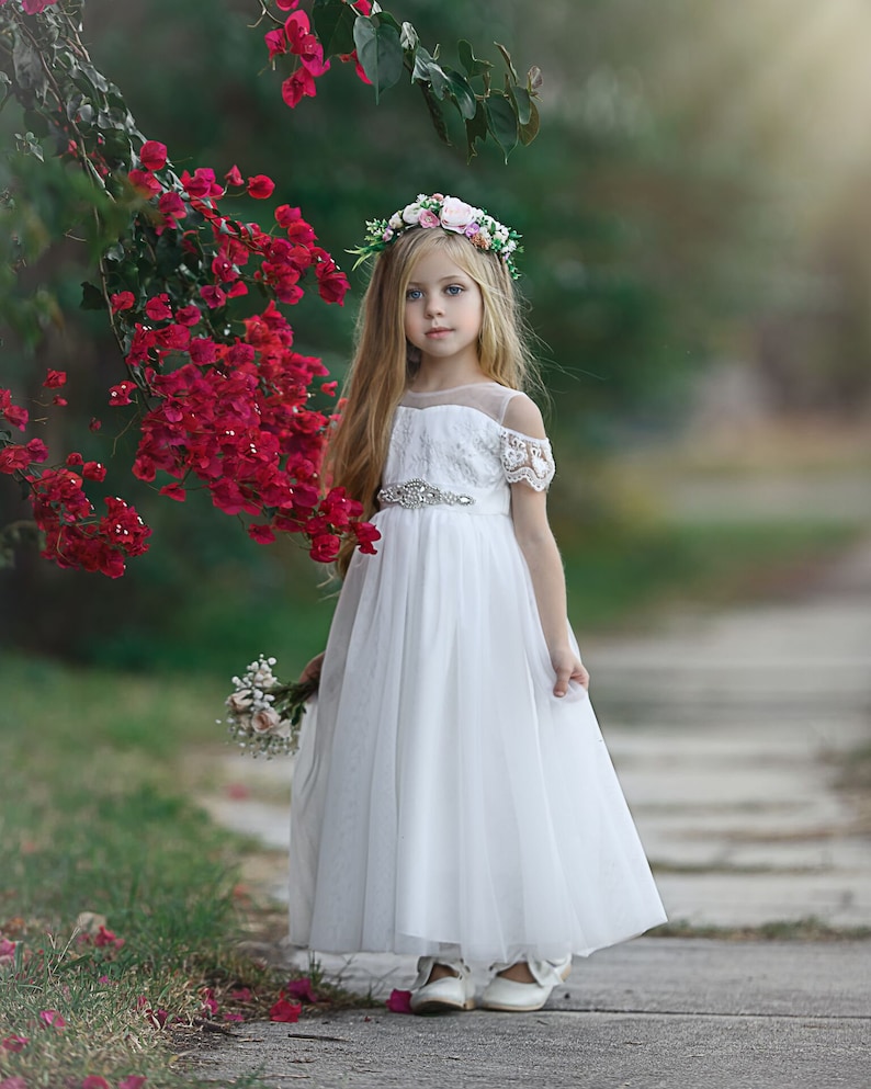 White Flower Girl Dresstulle and Lace Flower Girl Dress Etsy Canada