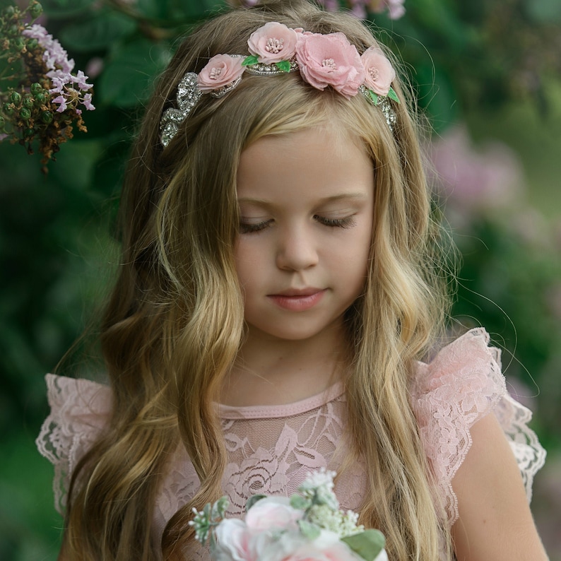 Pink Baby Headband Flower Girl Headband Blush Pink Flower Etsy