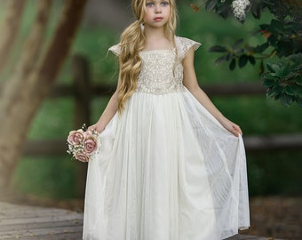 Off White Lace Flower girl dress,Tulle Rustic flower girl dress,Communion dress,Flower girl dresses,Baptism dress, baby girl lace dress 184