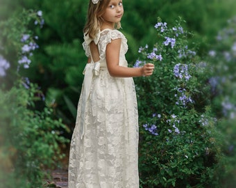 Ivory Flower Girl Dress, Lace Little Girls Dress, rustic flower girl, bohemian flower girl dres, flower girl dresses, Toddler lace dress 27