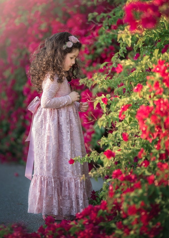 Flower Girl Dress pink Girl Lace Dress dusty Rose Lace Dress
