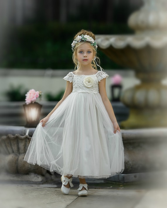 White Flower Girl Dresstulle and Lace Flower Girl Dress -  Israel