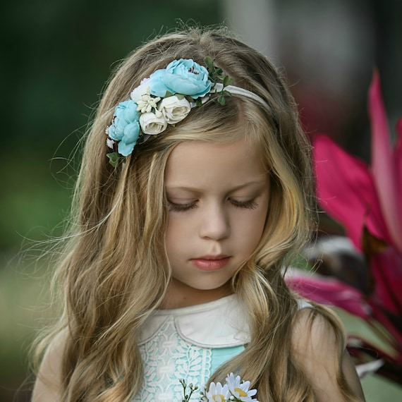 Bandeau bébé rose et bleu fard à joues bandeau filles couronne de fleurs  nouveau-né bandeau de fille de fleur bandeau de mariage couronne de fleurs  -  France