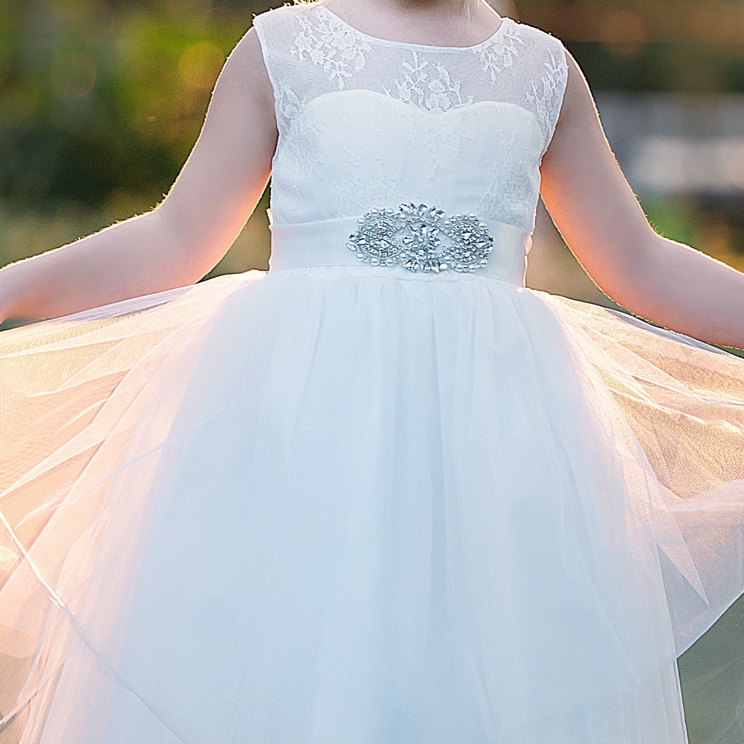 Cotton Lace Flower Girl Dress-VYU Princess 3/4 Sleeve Mini Dress Age2-16