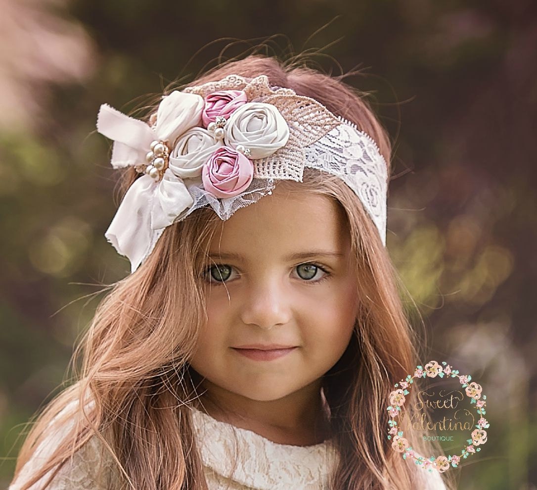 Flower girl headband Baby headbandLace headband Baby Etsy