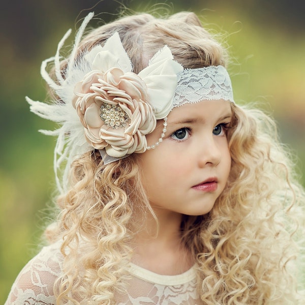 Baby-Mädchen-Stirnband, Blumenmädchen-Stirnband, Haarschleifen, besonderes Anlass-Bogen-Stirnband, Hochzeit