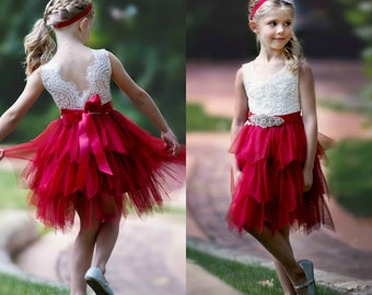 Vestido de niña de las flores de Borgoña, vestido de Navidad para niñas, vestidos de niña de las flores, vestido de niña de las flores de encaje, vestido de niña de las flores de tul, niña de las flores rústica 124