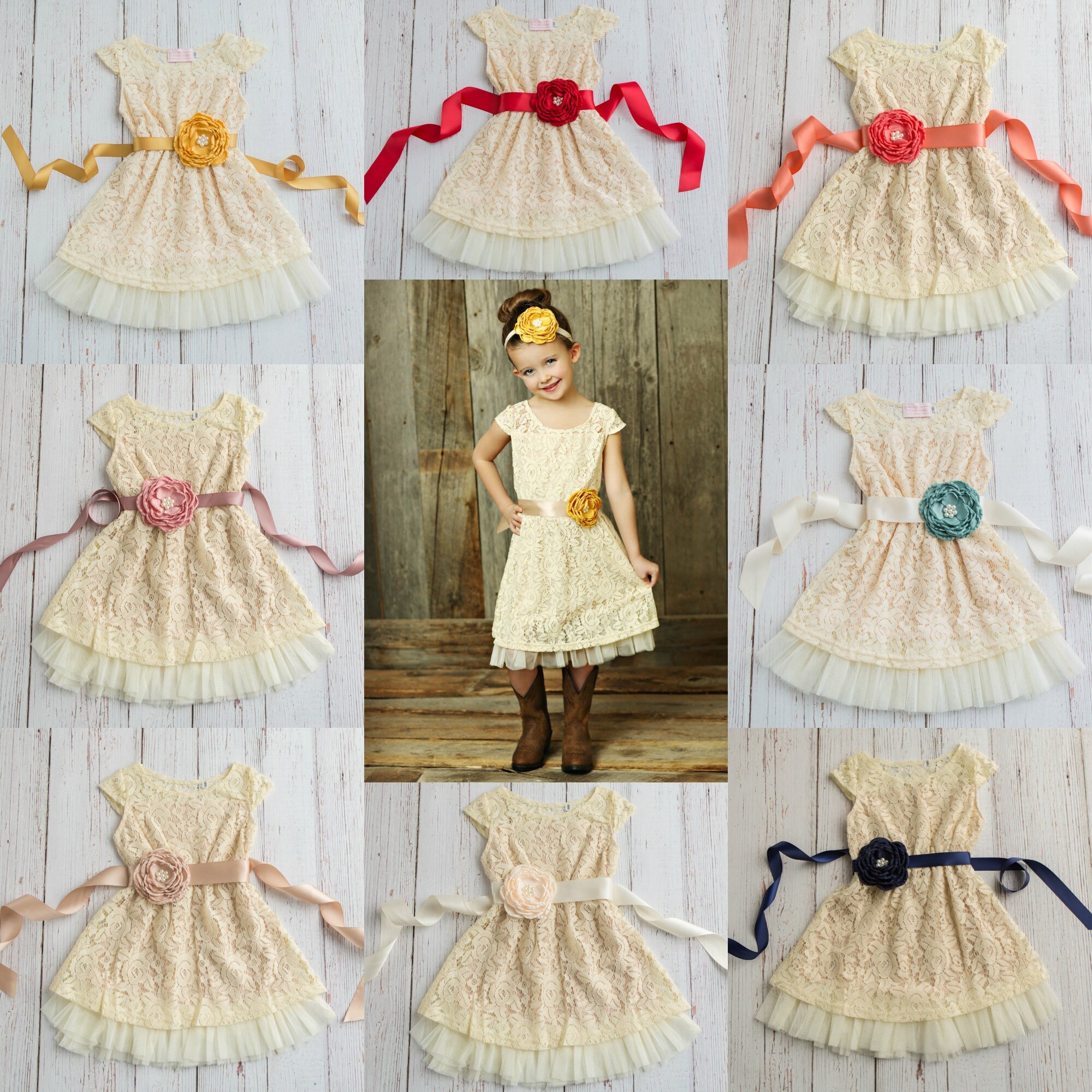 Cream Girls dress lace flower Rustic flower girl dress Etsy