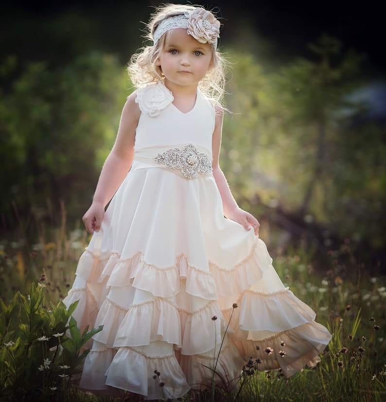 Flower Girl Dress Boho Flower Girl Dress Rustic Ivory Flower Etsy