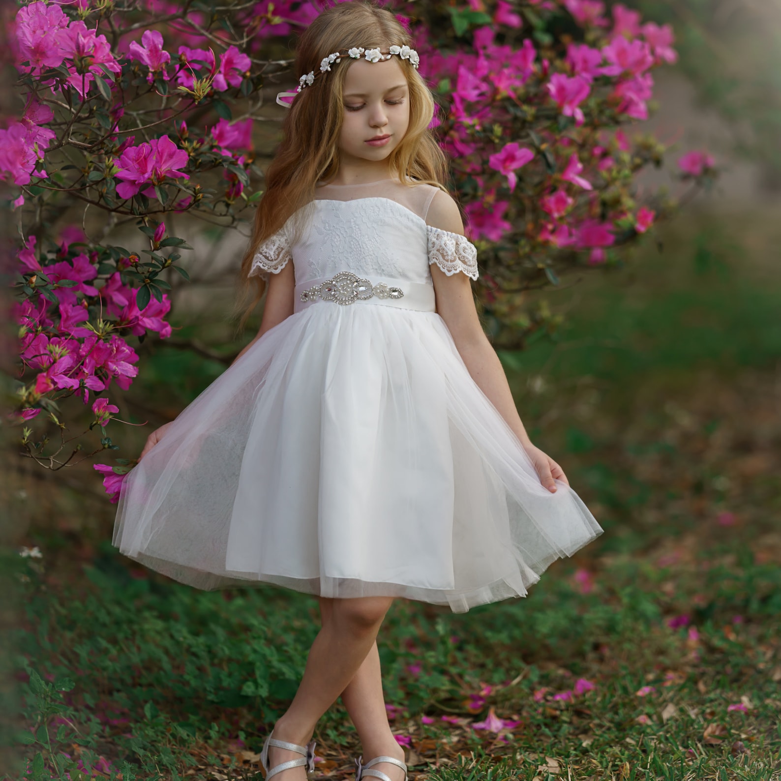 White Lace Flower Girl Dress Tulle Lace Flower Girl Dress | Etsy