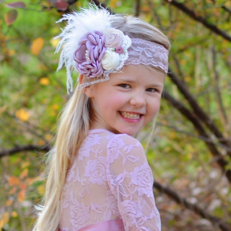 Flower Feathers Headband Girl Headband Couture Headband Baby Etsy