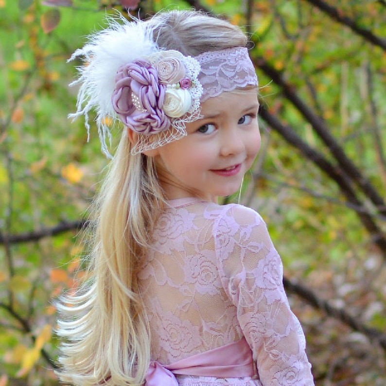 Flower Feathers Headband Girl Headband Couture Headband Baby Etsy