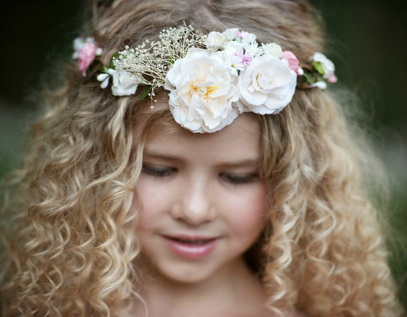 Rustic Wedding Flower Girl Toddler Headband Flower Crown Flower