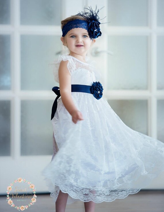 Lace Girl Dressnavy Blue Flower Girl Dress Flower Girl Etsy