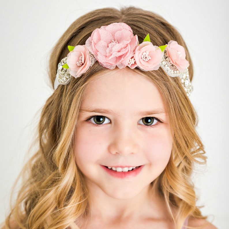 Pink Baby Headband Flower Girl Headband Blush Pink Flower Etsy