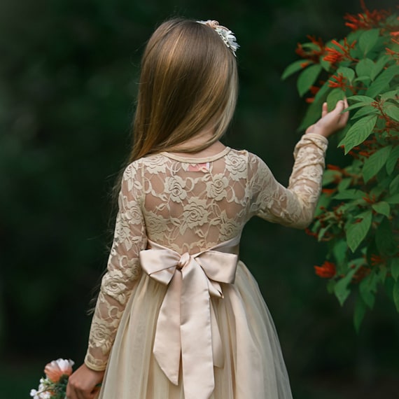 Champagne Flower Girl Dress,girl Lace Dress,country Rustic Flower