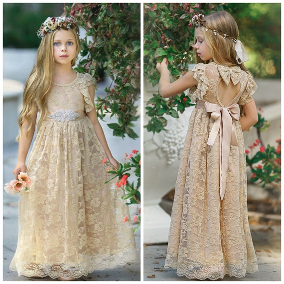 Flower girl dress, lace rustic flower ...