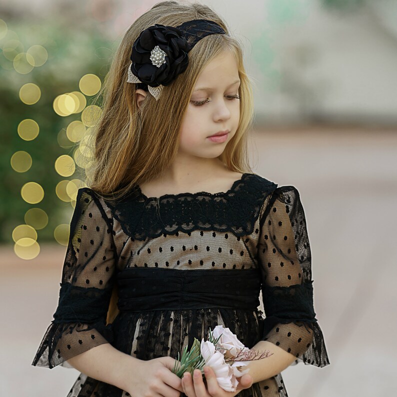 Black Headband Silk Flower Headband Girl Headband Couture Etsy