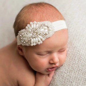 baby headband, Newborn Headband, Christening Headband, Baptism headband, Gatsby crystal pearls Headband, Baby Girl headband, Baby Hair Bows