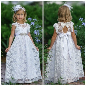 beach flower girl dress,junior bridesmaid dress,rustic flower girl,bohemian flower girl dress,country flower girl dress,White lace dress 82