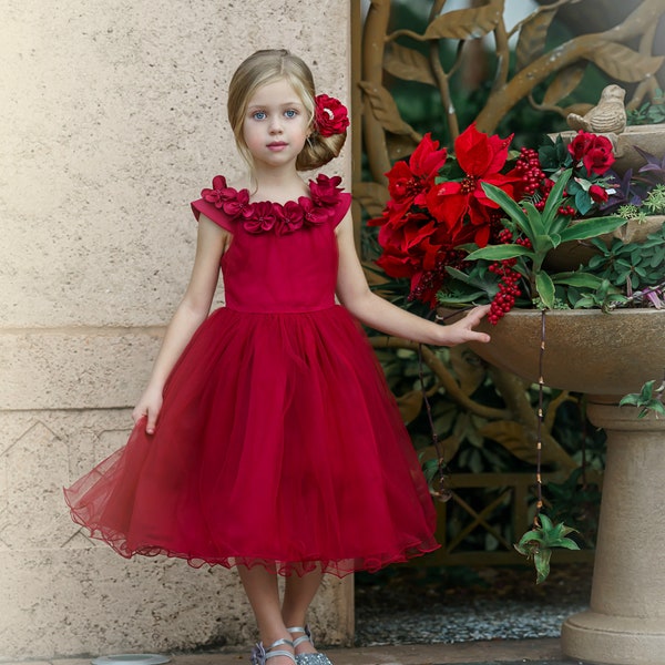 Red Flower Girl Dress,Red Christmas dress,Tulle Flower Girl Dresses,Boho Flower Girl Dress,Rustic Flower Girl Dress, Girl Christmas Dress 16