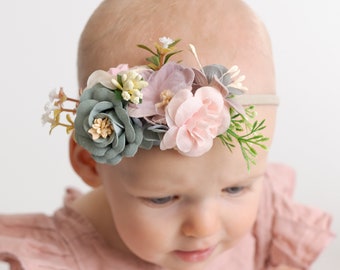 Baby headbands,Baby girl headband, floral nylon headband, flower girl crown headband, nylon headbands,Newborn Infant Headband,Hair bows blue