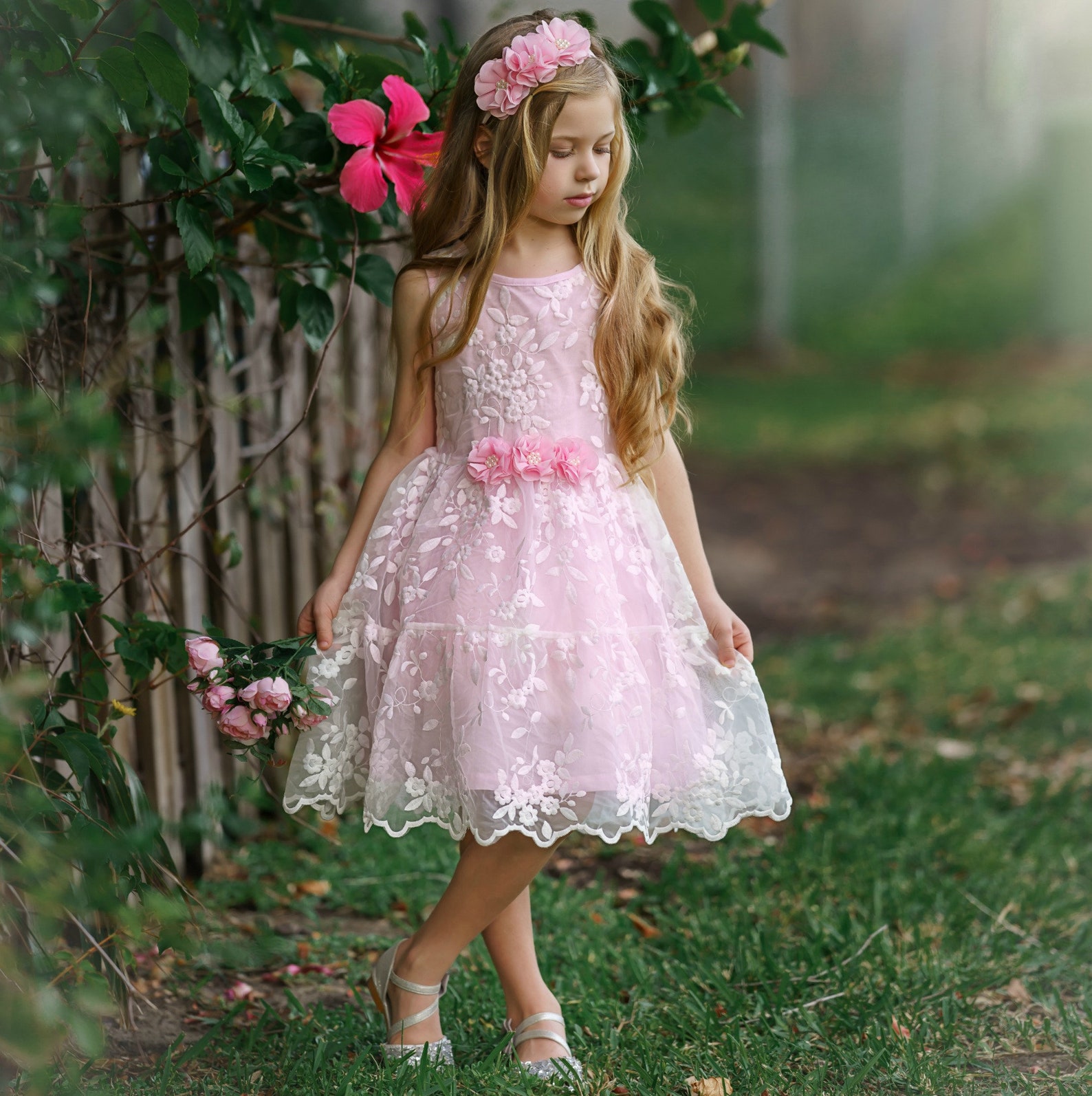 Flower girl dress Pink girls dress girls lace dress easter Etsy