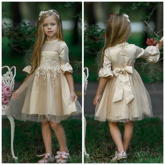 flower girl dresses in champagne