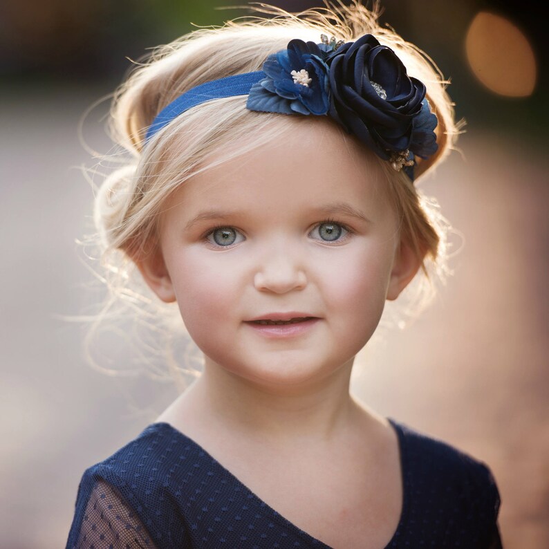 Navy blue Baby headband Navy Flower girl headbandBaby girl Etsy