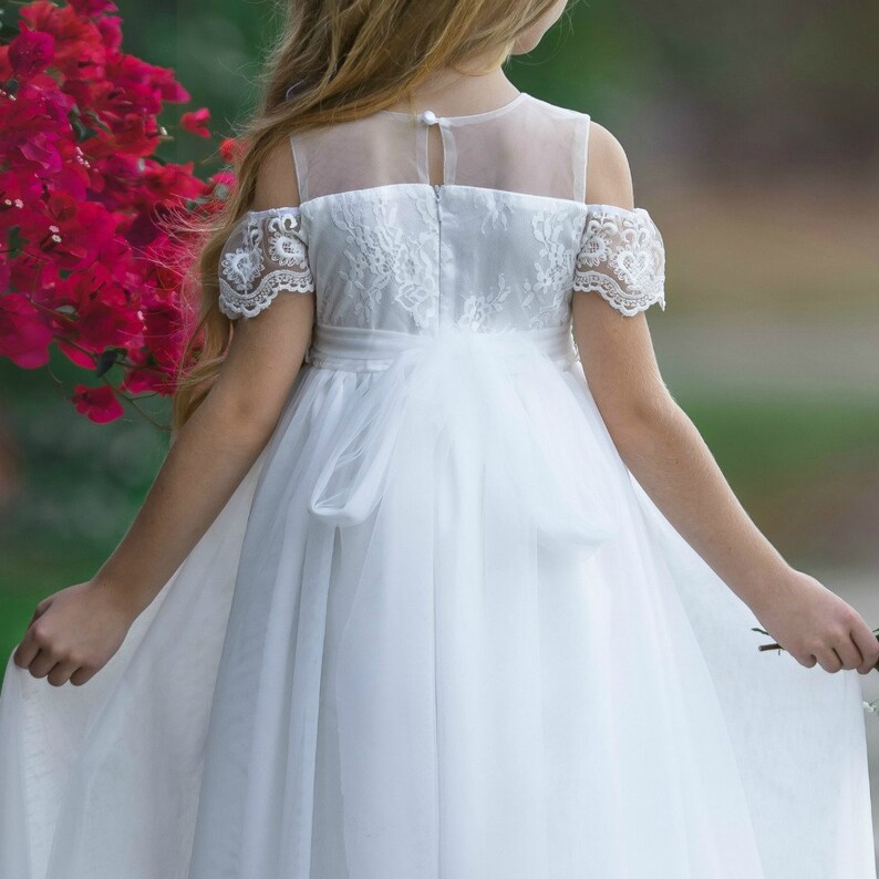 White Flower Girl Dresstulle and Lace Flower Girl Dress Etsy UK